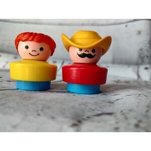 1990 Fisher Price Chunky Little People Lot of 2 Figures Cowboy Orange Hair Girl